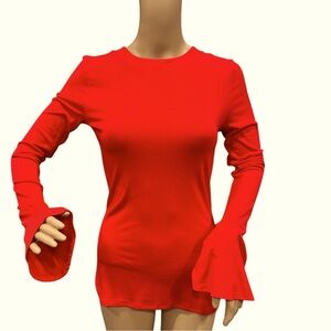Capsule 121 The Polaris Red Long Sleeve Shirt With flare Cuffs Crew Neck Size XS